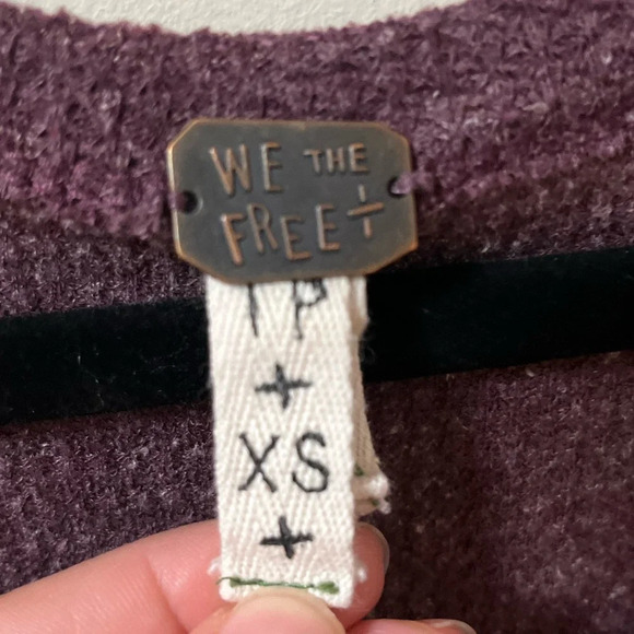 Free People-We the Free Long Sleeve Waffle Knit Flowy Over sized Plum Shirt - XS - Picture 2 of 4